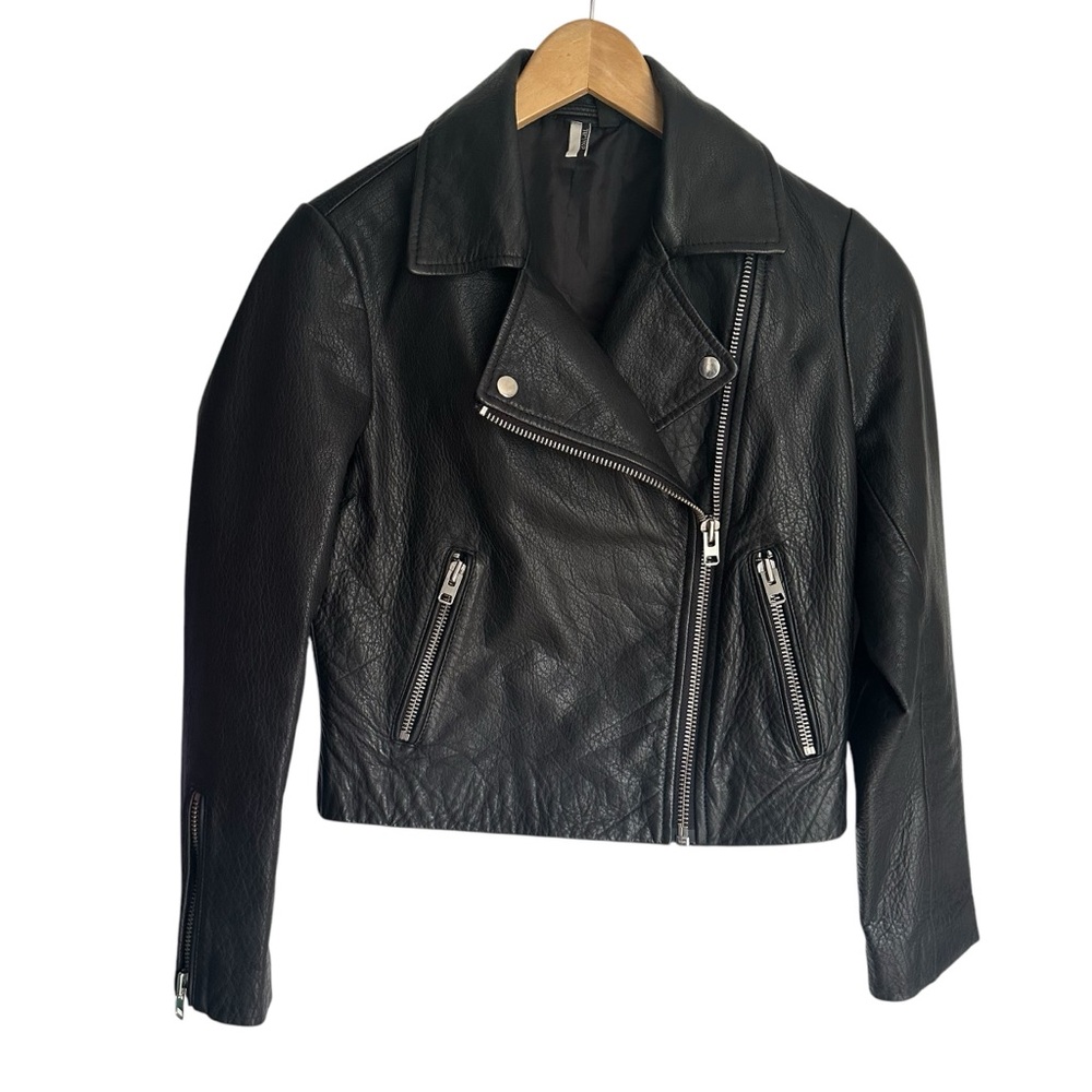 Topshop Faux Leather Biker Jacket in Black Size 6